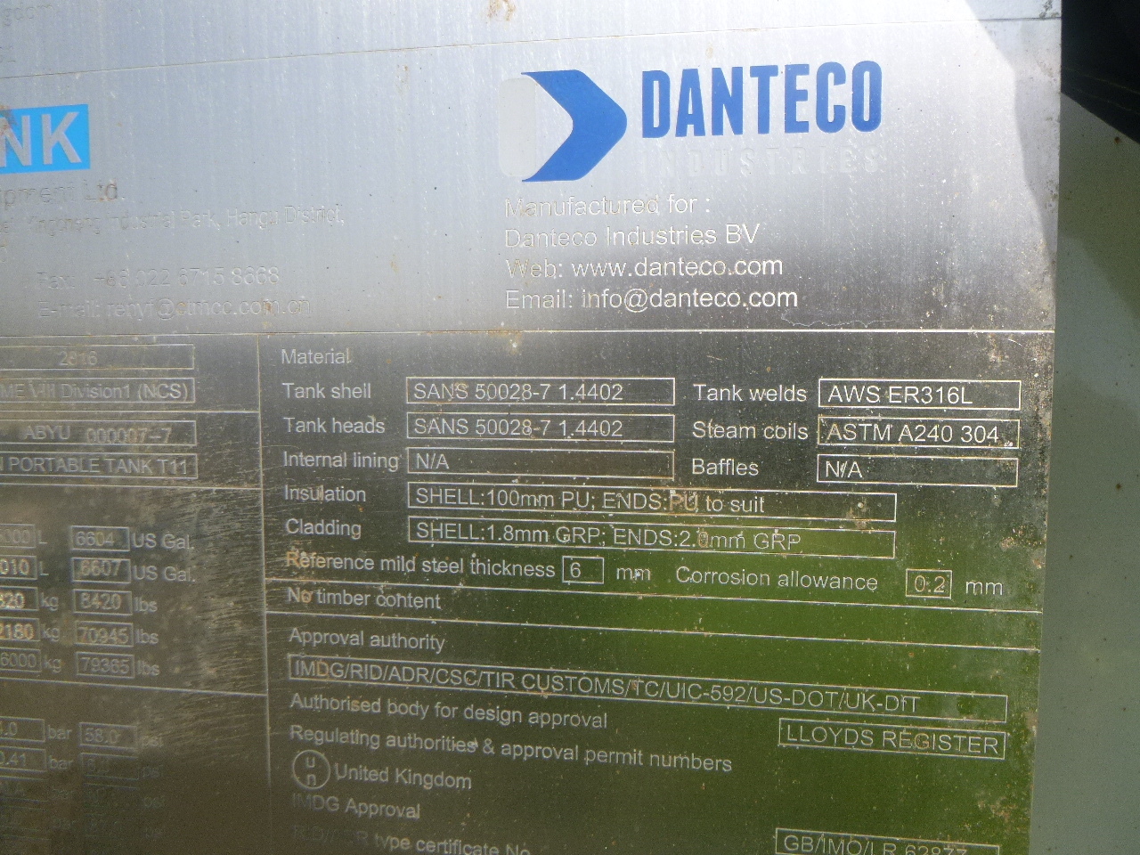 Tartály konténer, Félpótkocsi Danteco Food tank container inox 20 ft / 25 m3 / 1 comp: 21 kép.