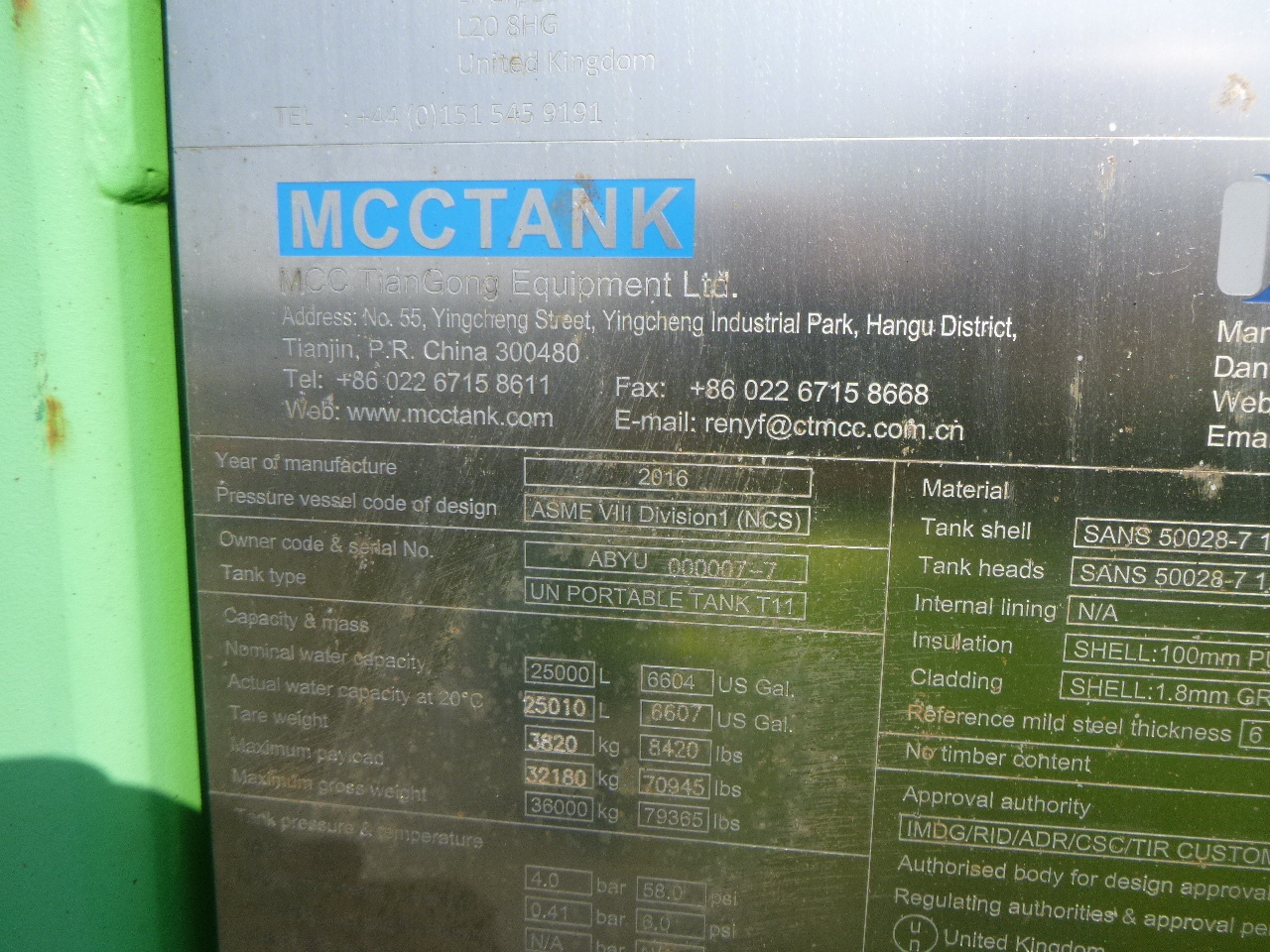 Tartály konténer, Félpótkocsi Danteco Food tank container inox 20 ft / 25 m3 / 1 comp: 19 kép.