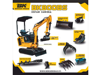 Berger Kraus Mini Excavator BK800BS torsion arm with FULL equipment - Minikotró