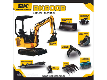 Berger Kraus Mini Excavator BK800B with FULL equipment - Minikotró