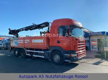 Platós teherautó Scania R480 Pritsche Baustoff Kran Fassi-Kran