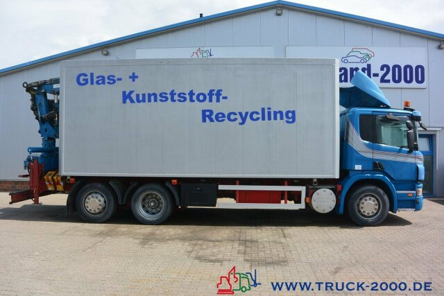 Billenőplatós teherautó, Darus autó Scania P380 Glas Wertstoff Sammler Recycling 37m³1.Hand: 14 kép.
