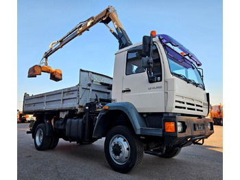 Billenőplatós teherautó, Darus autó MAN LE 14.250 4x4 HIAB 077BS-2 Kran Greifer: 3 kép.