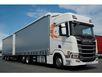 Ponyvás teherautó Scania R 450 / ZESTAW TANDEM 120 M3 / PRZEJAZDOWY / OŚ: 4 kép.