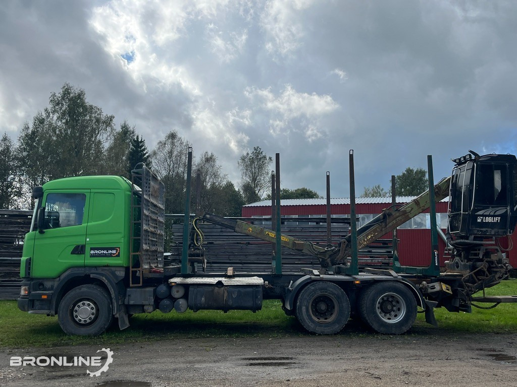 2001 Scania R144 6x4 Loglift + 1997 Närko TP3-RT-280 - Rönkszállító teherautó, Darus autó: 3 kép. 2001 Scania R144 6x4 Loglift + 1997 Närko TP3-RT-280 - Rönkszállító teherautó, Darus autó: 3 kép.
