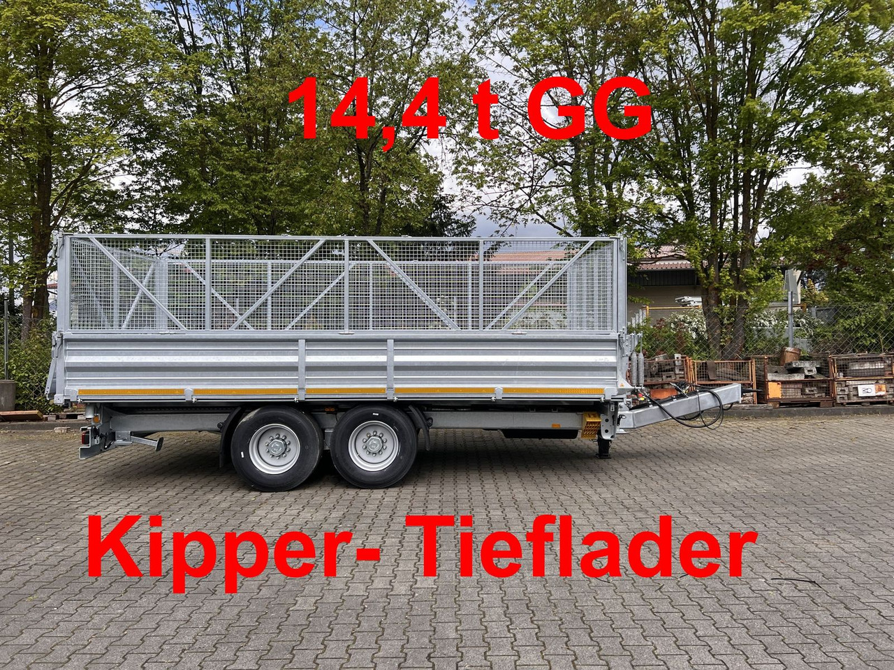 Möslein 14 t Tandem- Kipper Tieflader 5,70 m lang, Brei - Pótkocsi billenőplatós: 1 kép. Möslein 14 t Tandem- Kipper Tieflader 5,70 m lang, Brei - Pótkocsi billenőplatós: 1 kép.
