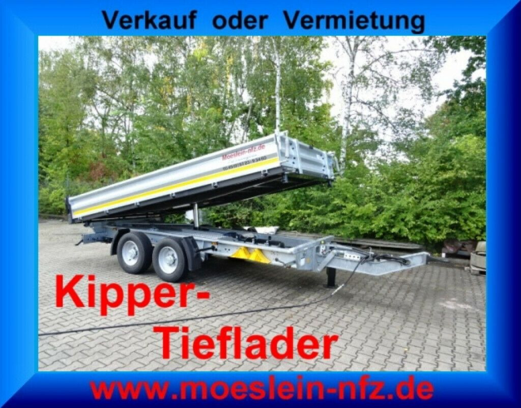 Möslein neuer Tandem 3- Seitenkipper Tieflader-- Neufah - Pótkocsi billenőplatós: 1 kép. Möslein neuer Tandem 3- Seitenkipper Tieflader-- Neufah - Pótkocsi billenőplatós: 1 kép.