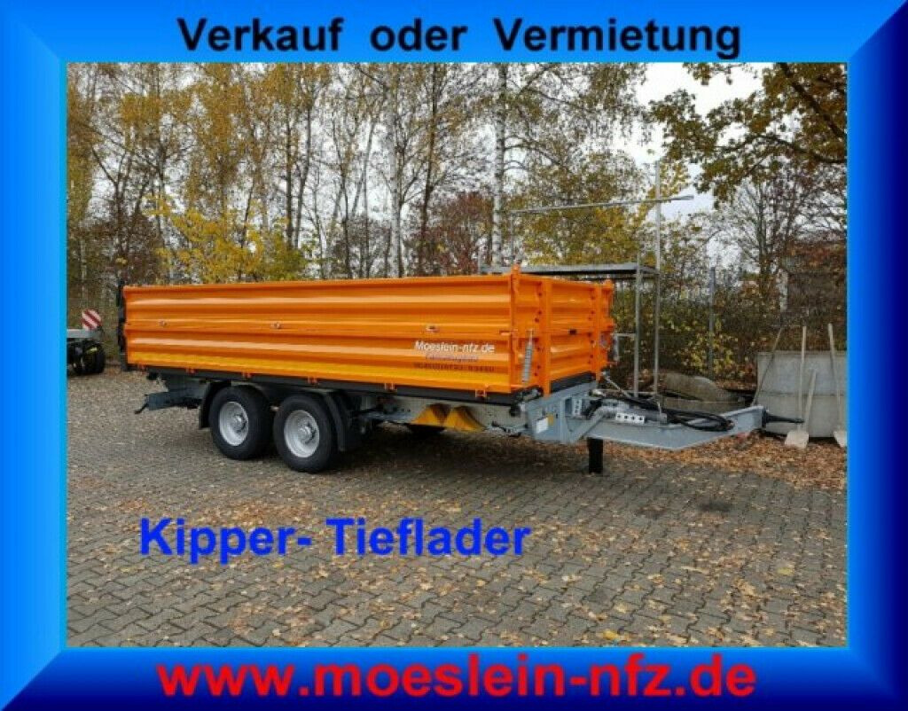 Möslein neuer Tandem 3- Seitenkipper Tiefladermit Bordw - Pótkocsi billenőplatós: 1 kép. Möslein neuer Tandem 3- Seitenkipper Tiefladermit Bordw - Pótkocsi billenőplatós: 1 kép.