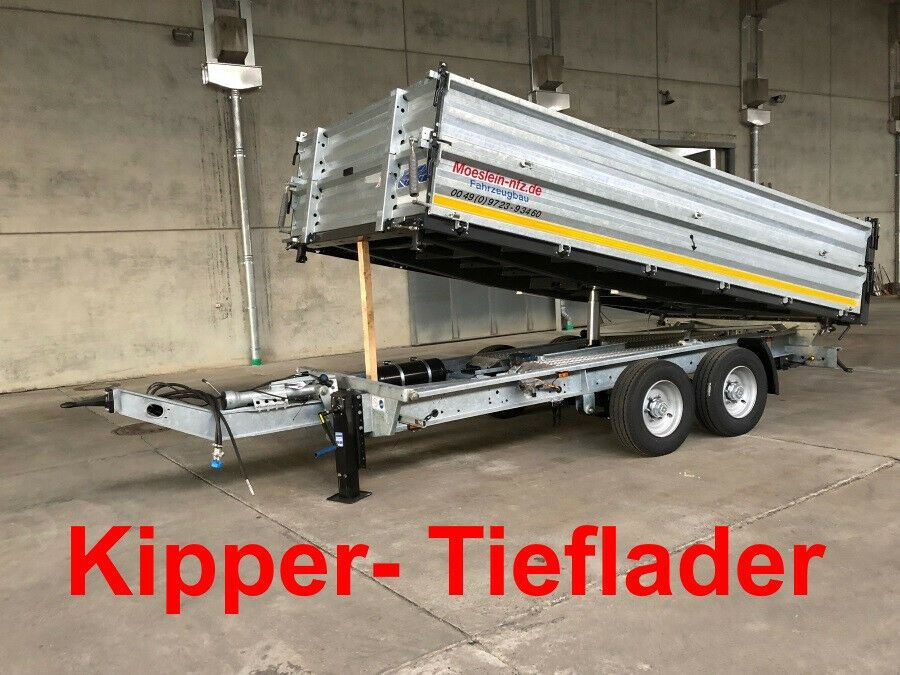 Möslein neuer Tandem 3- Seitenkipper Tiefladermit Bordw - Pótkocsi billenőplatós: 1 kép. Möslein neuer Tandem 3- Seitenkipper Tiefladermit Bordw - Pótkocsi billenőplatós: 1 kép.