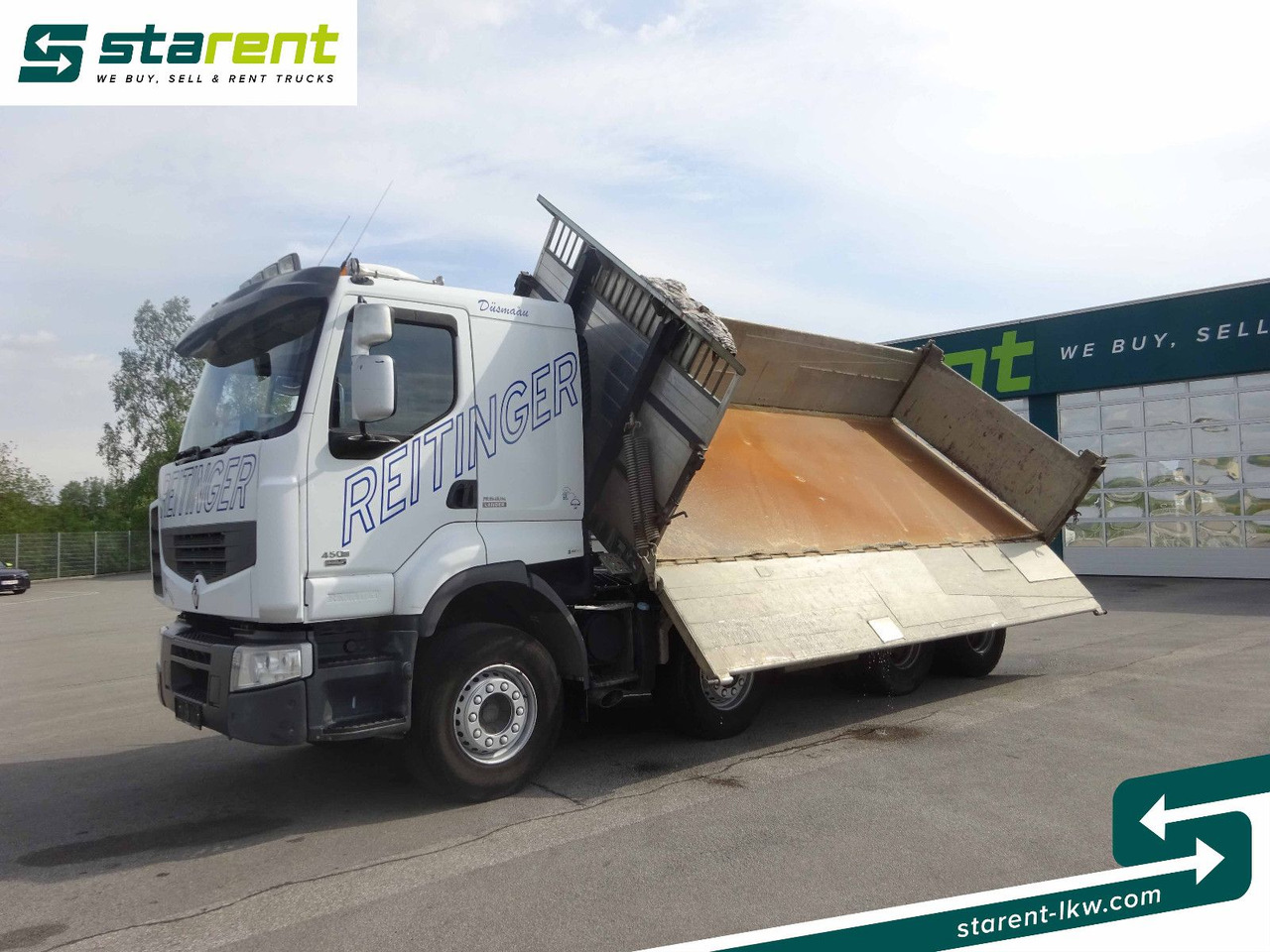 Renault Premium 450 DXi, 8x4, 3 Seitenkipper, Standklima - Billenőplatós teherautó: 1 kép. Renault Premium 450 DXi, 8x4, 3 Seitenkipper, Standklima - Billenőplatós teherautó: 1 kép.
