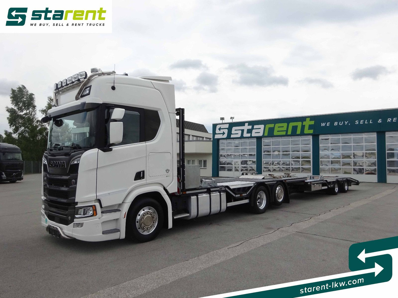 Scania R770 V8 Fahrzeugtransporter + Ziegler Anhänger - Platós teherautó: 1 kép. Scania R770 V8 Fahrzeugtransporter + Ziegler Anhänger - Platós teherautó: 1 kép.