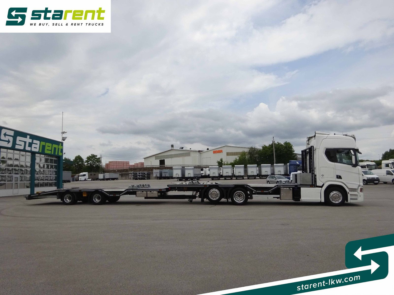 Scania R770 V8 Fahrzeugtransporter + Ziegler Anhänger - Platós teherautó: 4 kép. Scania R770 V8 Fahrzeugtransporter + Ziegler Anhänger - Platós teherautó: 4 kép.