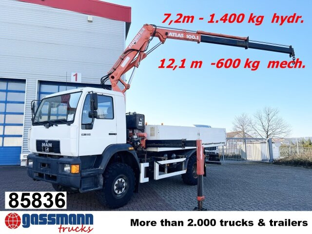MAN 14.224 LAC 4x4 BB mit Kran Atlas 100.1 - Platós teherautó, Darus autó: 1 kép. MAN 14.224 LAC 4x4 BB mit Kran Atlas 100.1 - Platós teherautó, Darus autó: 1 kép.