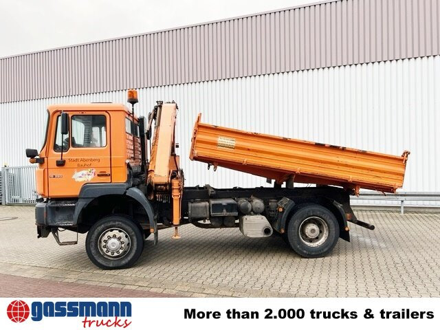 MAN 19.293 4x4 BL mit Kran Meiller MK77RS2 - Billenőplatós teherautó, Darus autó: 2 kép. MAN 19.293 4x4 BL mit Kran Meiller MK77RS2 - Billenőplatós teherautó, Darus autó: 2 kép.