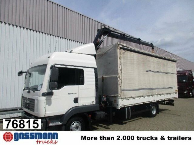 MAN TGL 12.240BL 4x2, mit Kran Hiab 088 mit Funk - Ponyvás teherautó, Darus autó: 1 kép. MAN TGL 12.240BL 4x2, mit Kran Hiab 088 mit Funk - Ponyvás teherautó, Darus autó: 1 kép.