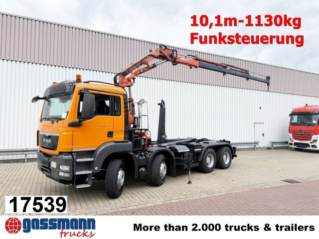 MAN TGS 35.440 8x4 BL, Meiller 19.62, Atlas Kran - Horgos rakodó teherautó, Darus autó: 1 kép. MAN TGS 35.440 8x4 BL, Meiller 19.62, Atlas Kran - Horgos rakodó teherautó, Darus autó: 1 kép.