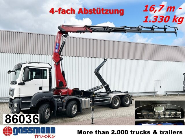 MAN TGS 35.480 8X4 BL, Intarder, Kran HMF 3220-K6, - Horgos rakodó teherautó, Darus autó: 1 kép. MAN TGS 35.480 8X4 BL, Intarder, Kran HMF 3220-K6, - Horgos rakodó teherautó, Darus autó: 1 kép.