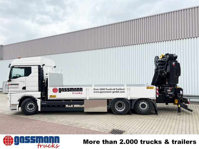 MAN TGX 26.510 6x2-4 LL, Kran Hiab X-HiPro 548 E-8, - Platós teherautó, Darus autó: 2 kép. MAN TGX 26.510 6x2-4 LL, Kran Hiab X-HiPro 548 E-8, - Platós teherautó, Darus autó: 2 kép.