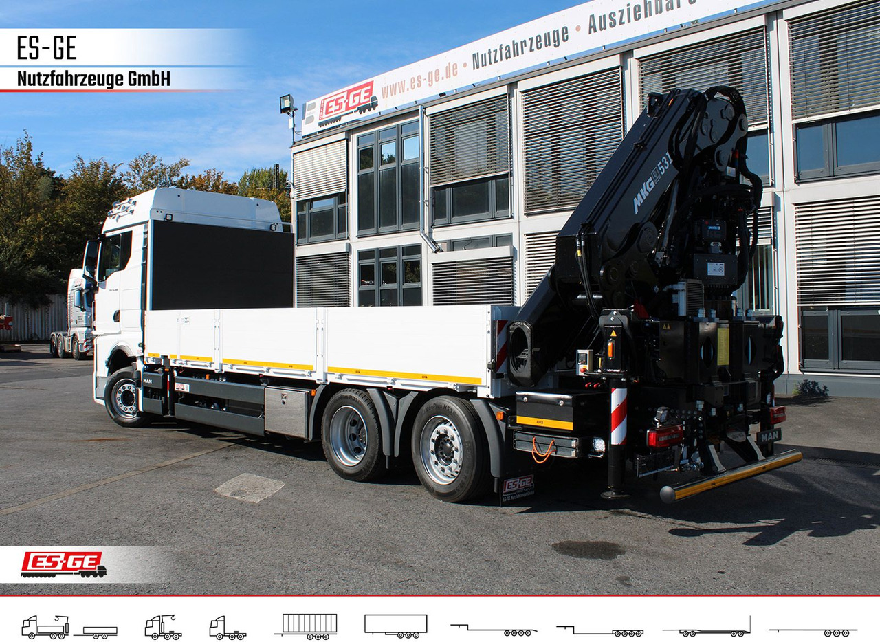 MAN TGX 26.480 6x2-4 LL, MKG-Ladekran HLK531 a5 - Platós teherautó, Darus autó: 2 kép. MAN TGX 26.480 6x2-4 LL, MKG-Ladekran HLK531 a5 - Platós teherautó, Darus autó: 2 kép.