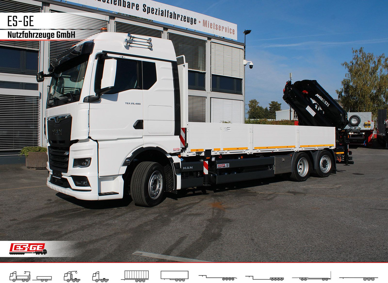 MAN TGX 26.480 6x2-4 LL, MKG-Ladekran HLK531 a5 - Platós teherautó, Darus autó: 1 kép. MAN TGX 26.480 6x2-4 LL, MKG-Ladekran HLK531 a5 - Platós teherautó, Darus autó: 1 kép.