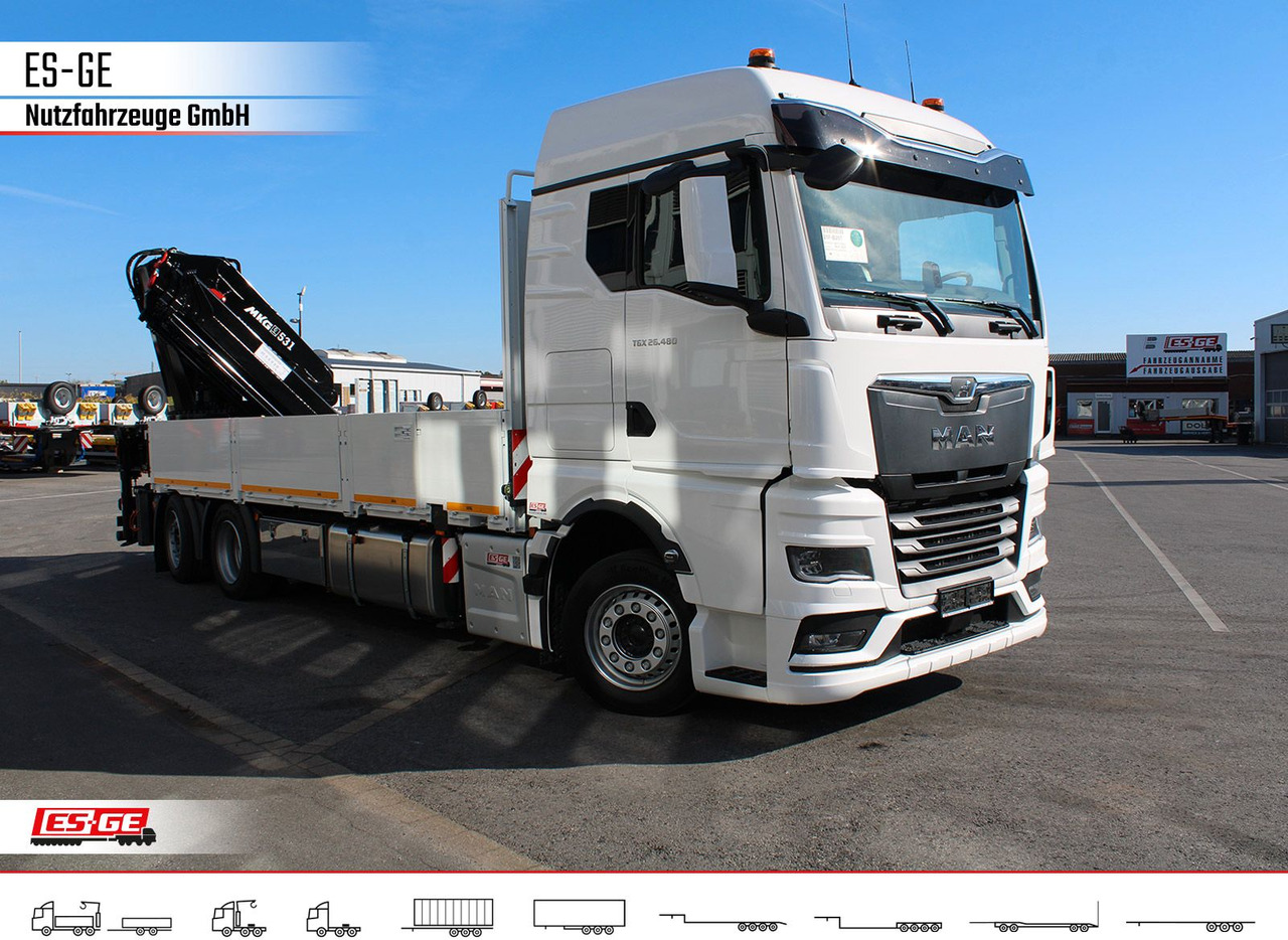 MAN TGX 26.480 6x2-4 LL, MKG-Ladekran HLK531 a5 - Platós teherautó, Darus autó: 3 kép. MAN TGX 26.480 6x2-4 LL, MKG-Ladekran HLK531 a5 - Platós teherautó, Darus autó: 3 kép.