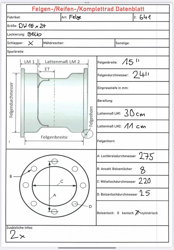 John Deere 15X24 / 8 Loch Felge - Felni: 4 kép. John Deere 15X24 / 8 Loch Felge - Felni: 4 kép.