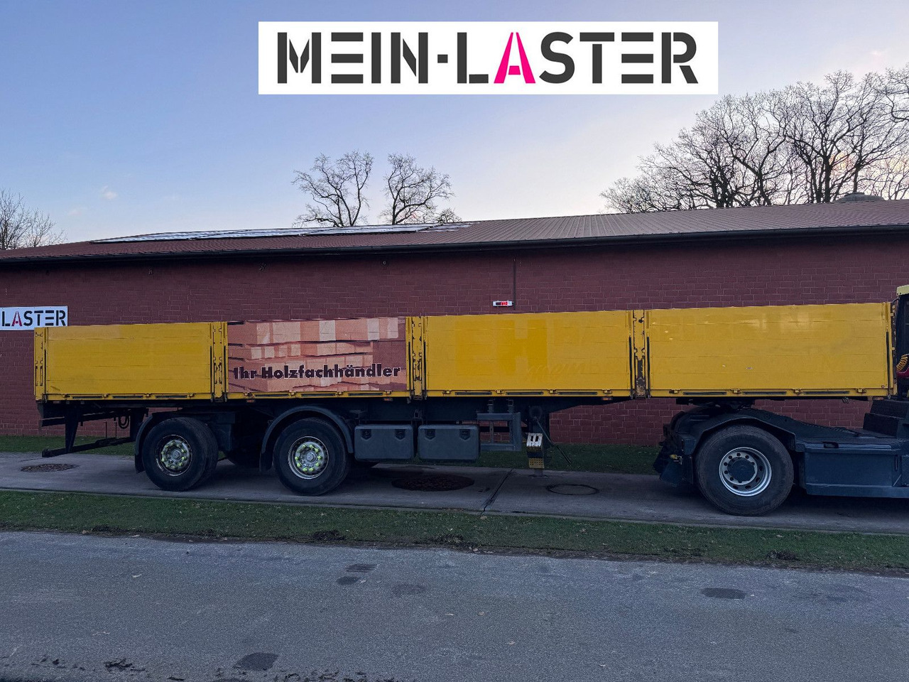 Ackermann Baustoffpritsche 11.5-13 m Lenkachse NL 19t - Platós félpótkocsi: 3 kép. Ackermann Baustoffpritsche 11.5-13 m Lenkachse NL 19t - Platós félpótkocsi: 3 kép.