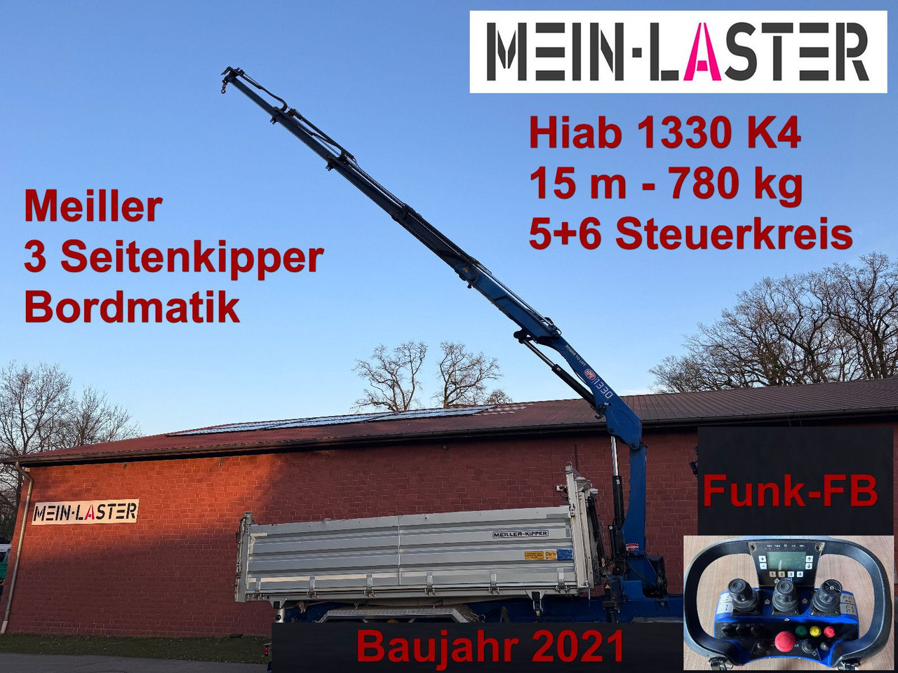 MAN Aufbau Meiller Bordmatik + HMF 1330 K4 15m Funk - Billenőplatós teherautó, Darus autó: 1 kép. MAN Aufbau Meiller Bordmatik + HMF 1330 K4 15m Funk - Billenőplatós teherautó, Darus autó: 1 kép.