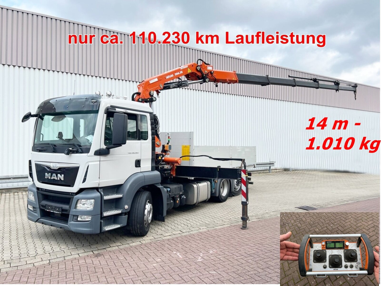 MAN TGS 26.360/400 6x2-4 BL TGS 26.360/400 6x2-4 BL, Lenk-/Lift, Kran Atlas AK 206.3E A5, Funk - Darus autó, Platós teherautó: 1 kép. MAN TGS 26.360/400 6x2-4 BL TGS 26.360/400 6x2-4 BL, Lenk-/Lift, Kran Atlas AK 206.3E A5, Funk - Darus autó, Platós teherautó: 1 kép.
