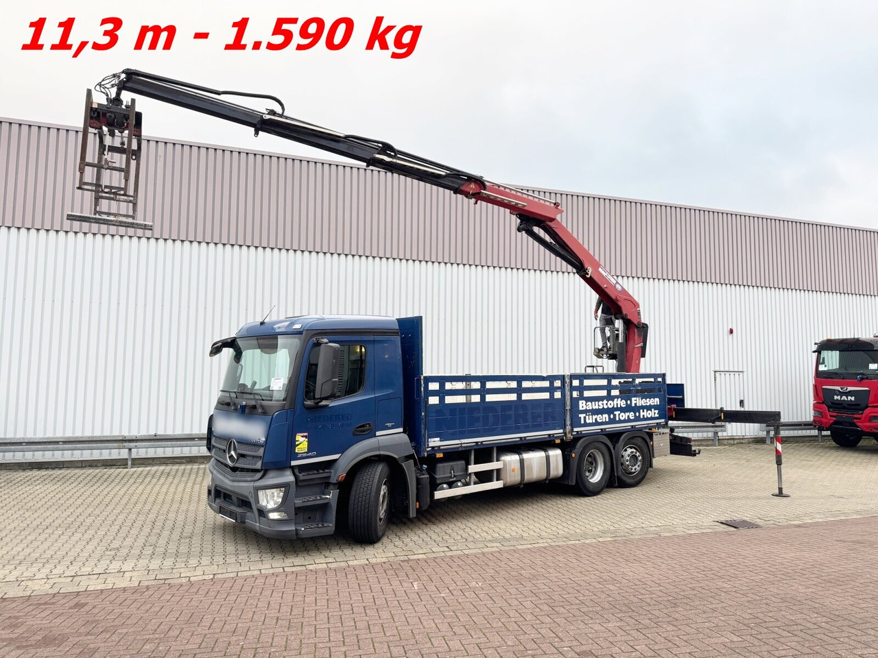 Mercedes-Benz Antos 2540 L 6x2 Antos 2540 L 6x2, Lenkachse, HMF 2110-L3 Heckkran - Darus autó, Platós teherautó: 1 kép. Mercedes-Benz Antos 2540 L 6x2 Antos 2540 L 6x2, Lenkachse, HMF 2110-L3 Heckkran - Darus autó, Platós teherautó: 1 kép.