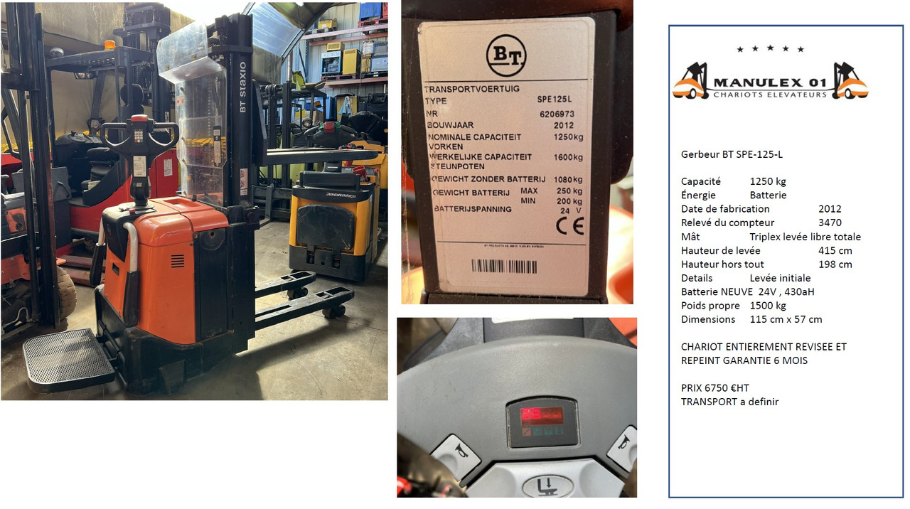 BT SPE125 - AVEC LEVEE INITIALE ET MAT TRIPLEX - Emelőtargoncá: 1 kép. BT SPE125 - AVEC LEVEE INITIALE ET MAT TRIPLEX - Emelőtargoncá: 1 kép.