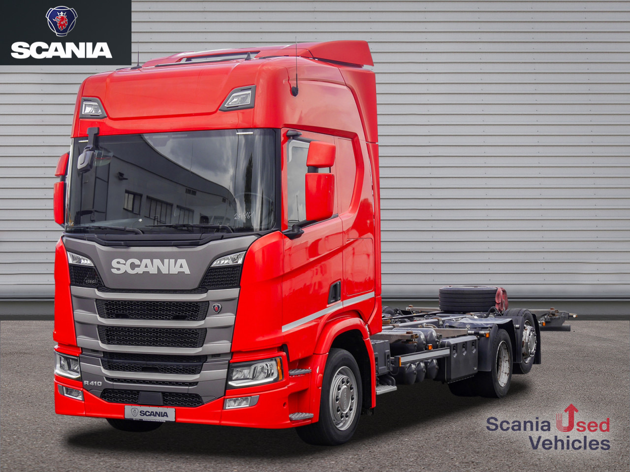 SCANIA R 410 B6x2*4LB Jumbo, Lenkachse, Standklima - Cserefelépítményes teherautó: 1 kép. SCANIA R 410 B6x2*4LB Jumbo, Lenkachse, Standklima - Cserefelépítményes teherautó: 1 kép.