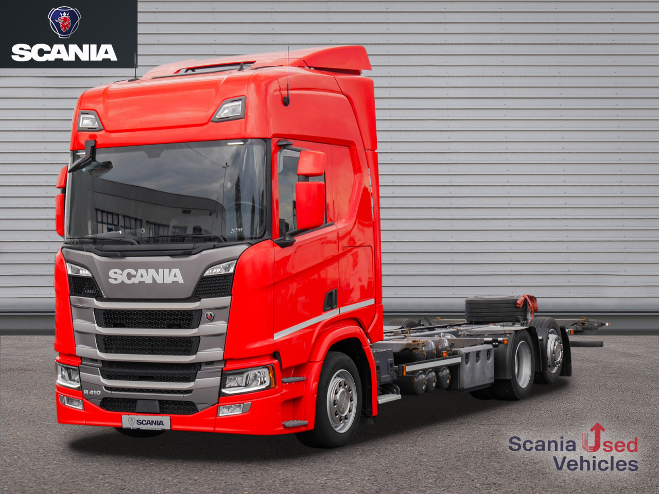 SCANIA R 410 B6x2*4LB Jumbo, Lenkachse, Standklima - Cserefelépítményes teherautó: 1 kép. SCANIA R 410 B6x2*4LB Jumbo, Lenkachse, Standklima - Cserefelépítményes teherautó: 1 kép.