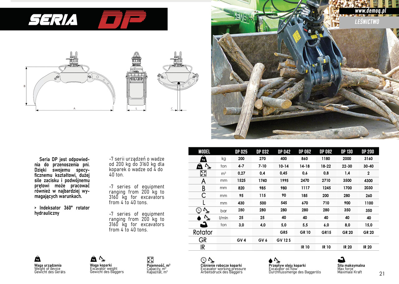 DEMOQ DP062 Log Grab 860 kg - Polip kanál - Építőipari gépek: 4 kép. DEMOQ DP062 Log Grab 860 kg - Polip kanál - Építőipari gépek: 4 kép.