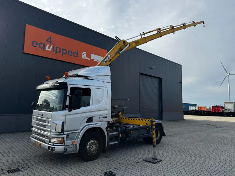 Scania P114-340 + HIAB 19-5 crane + remote / Euro-3 / 3 pedals / NL-truck / APK: 12-2025 - Darus autó: 2 kép. Scania P114-340 + HIAB 19-5 crane + remote / Euro-3 / 3 pedals / NL-truck / APK: 12-2025 - Darus autó: 2 kép.
