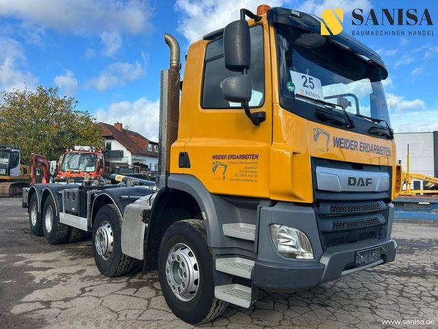 DAF CF 450/Abrollkipper HYVA 30-67-S 30TON/Lenkachse - Horgos rakodó teherautó: 1 kép. DAF CF 450/Abrollkipper HYVA 30-67-S 30TON/Lenkachse - Horgos rakodó teherautó: 1 kép.