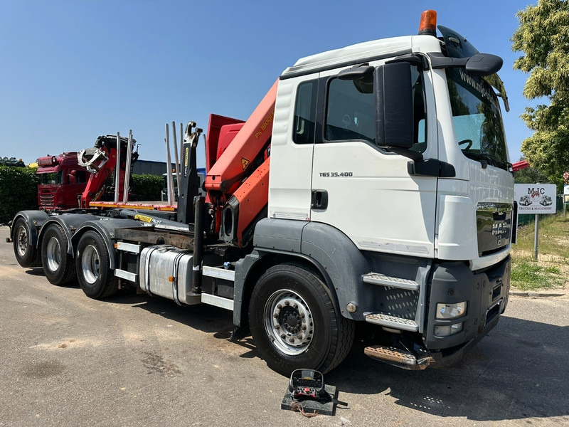MAN TGS 35.400 8x4 TRIDEM HOOKLIFT T22 + CRANE PALFINGER PK 18001 EH + RADIO - EURO 5 - LIFT/STEERING AXLE - BE TRUCK - Horgos rakodó teherautó, Darus autó: 3 kép. MAN TGS 35.400 8x4 TRIDEM HOOKLIFT T22 + CRANE PALFINGER PK 18001 EH + RADIO - EURO 5 - LIFT/STEERING AXLE - BE TRUCK - Horgos rakodó teherautó, Darus autó: 3 kép.