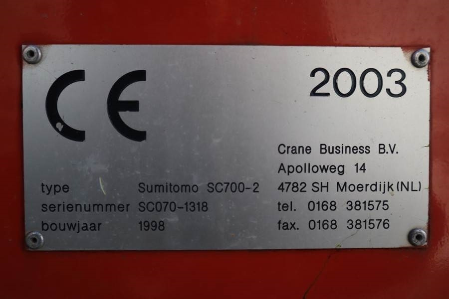 Lánctalpas daru Sumitomo SC700-II 70t Capacity, 43m Boom, 31m Movable Jib,: 7 kép.