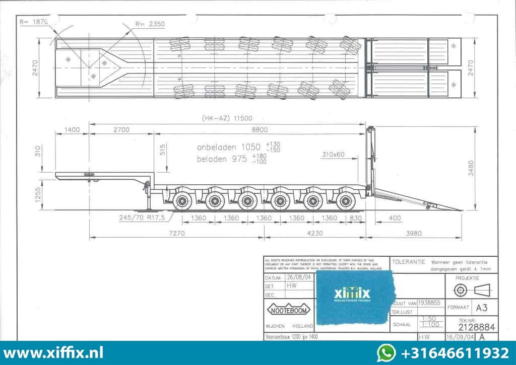 Félpótkocsi mélybölcsős Nooteboom 6-ass. Semi dieplader met dubbele hydr. Kleppen / 5x gestuurd: 13 kép.