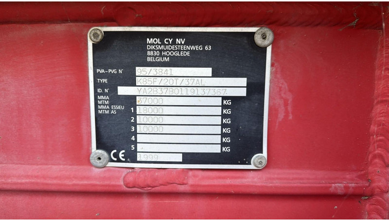 MOL KF85F/20T/37AI (BELGIAN TRAILER / DRUM BRAKES / FREINES TAMBOUR / BPW AXLES) - Félpótkocsi billenőplatós: 3 kép. MOL KF85F/20T/37AI (BELGIAN TRAILER / DRUM BRAKES / FREINES TAMBOUR / BPW AXLES) - Félpótkocsi billenőplatós: 3 kép.