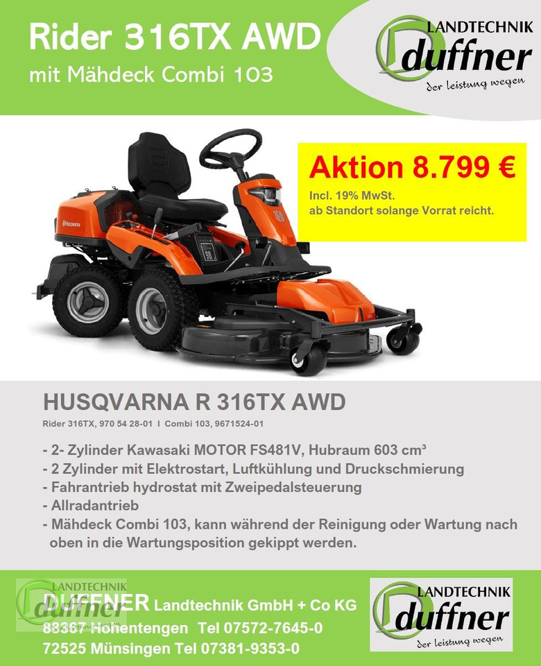 Husqvarna Rider 316TX AWD Allrad - Kerti fűkasza: 1 kép. Husqvarna Rider 316TX AWD Allrad - Kerti fűkasza: 1 kép.