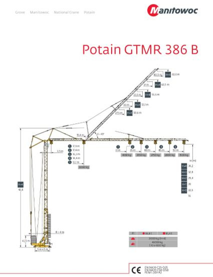 Potain GTMR 386 B - Önszerelő toronydaru: 4 kép. Potain GTMR 386 B - Önszerelő toronydaru: 4 kép.