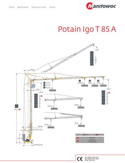 Potain IGO T 85 A - Önszerelő toronydaru: 1 kép. Potain IGO T 85 A - Önszerelő toronydaru: 1 kép.