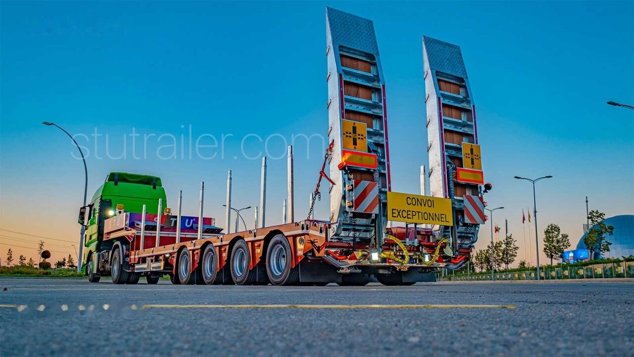 STU 4 Axle Extendable Lowbed Trailer - Félpótkocsi mélybölcsős: 1 kép. STU 4 Axle Extendable Lowbed Trailer - Félpótkocsi mélybölcsős: 1 kép.