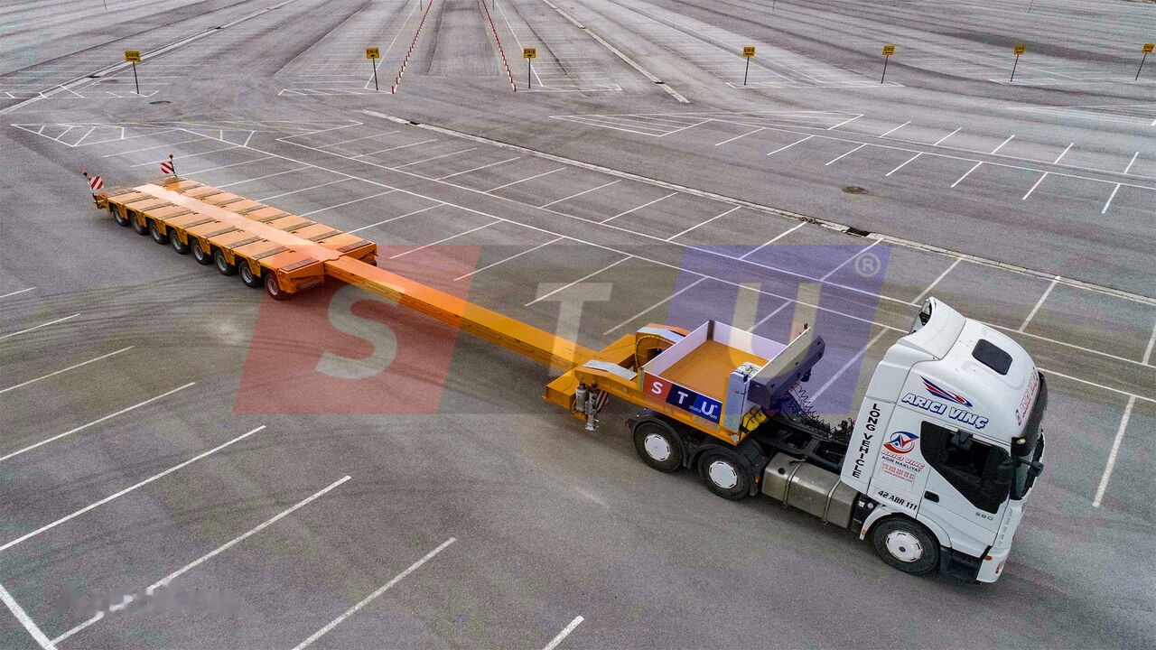 STU 8 AXLE LOWBED- HYDRAULIC STEERING AXLES / 8 ESSİEUX SURBAISSES-E - Félpótkocsi mélybölcsős: 3 kép. STU 8 AXLE LOWBED- HYDRAULIC STEERING AXLES / 8 ESSİEUX SURBAISSES-E - Félpótkocsi mélybölcsős: 3 kép.