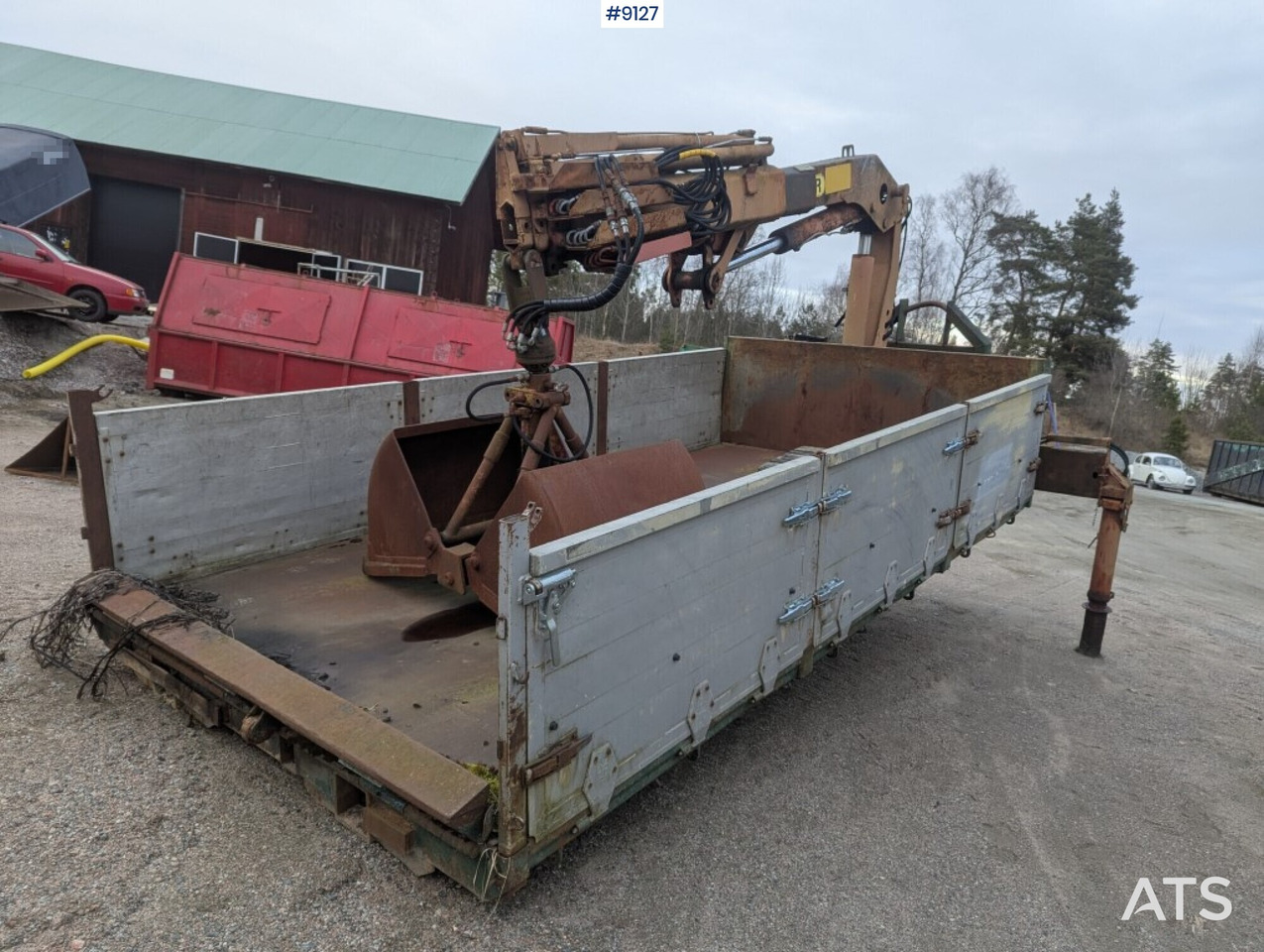 Crane flatbed Palfinger with rotator and bucket - Platós felépítmény, Darus autó: 3 kép. Crane flatbed Palfinger with rotator and bucket - Platós felépítmény, Darus autó: 3 kép.