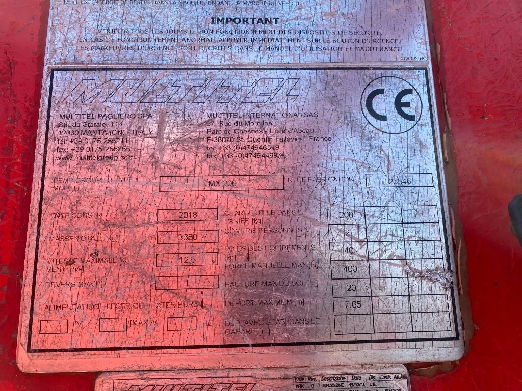 Emelőkosaras teherautó Multitel Nacelle Multitel MX 200 A réviser: 7 kép.