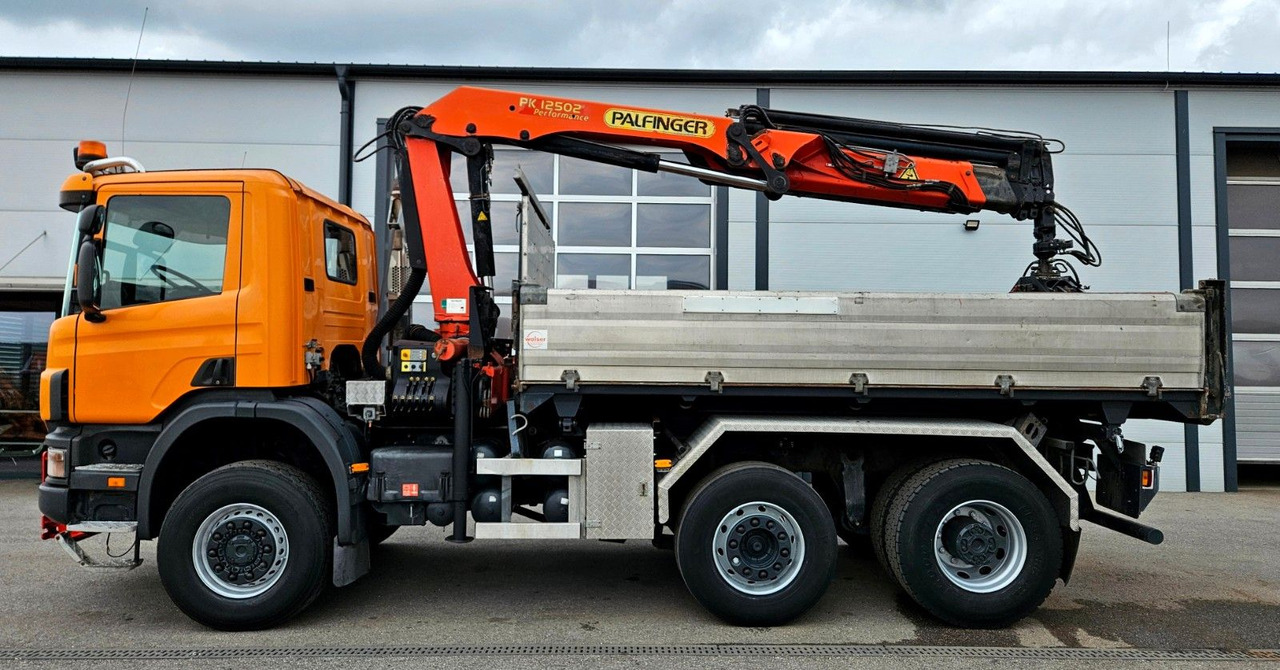 Scania P114 380 6x4-4 Palfinger PK12502 Kran Funk - Billenőplatós teherautó, Darus autó: 4 kép. Scania P114 380 6x4-4 Palfinger PK12502 Kran Funk - Billenőplatós teherautó, Darus autó: 4 kép.