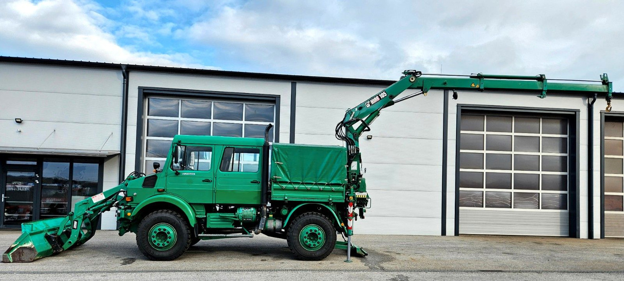 Unimog U2150 Doka HIAB 105 Kran Winde Frontlader - Teherautó, Darus autó: 2 kép. Unimog U2150 Doka HIAB 105 Kran Winde Frontlader - Teherautó, Darus autó: 2 kép.