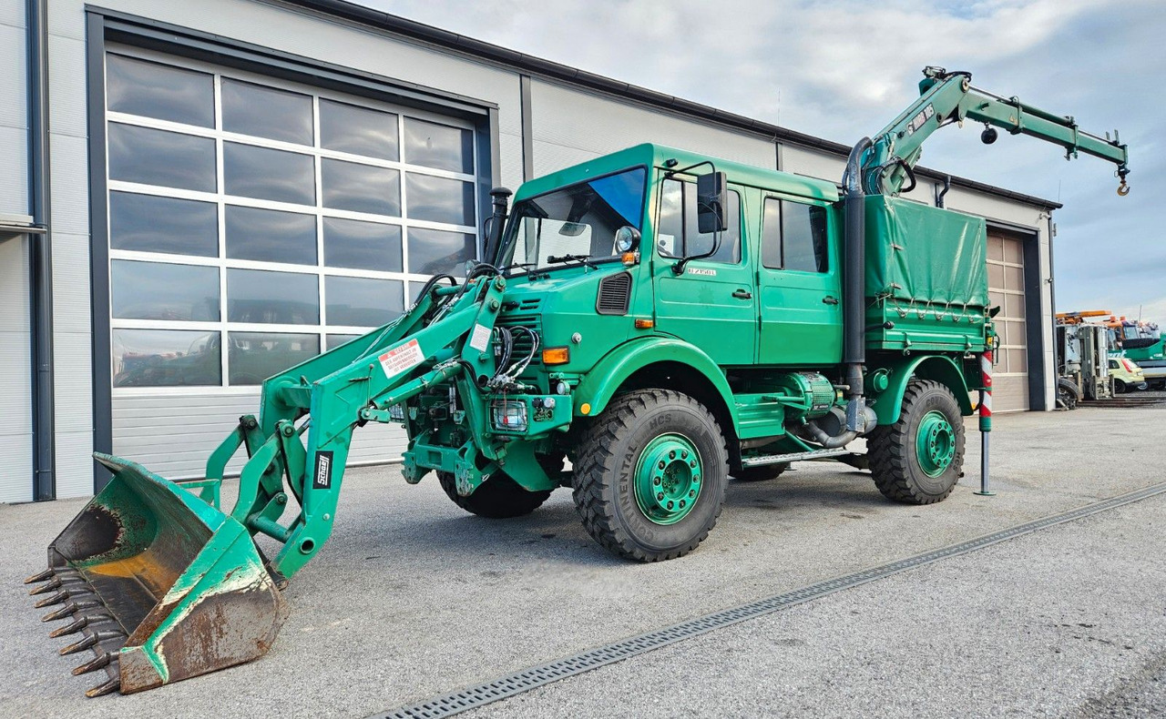 Unimog U2150 Doka HIAB 105 Kran Winde Frontlader - Teherautó, Darus autó: 1 kép. Unimog U2150 Doka HIAB 105 Kran Winde Frontlader - Teherautó, Darus autó: 1 kép.